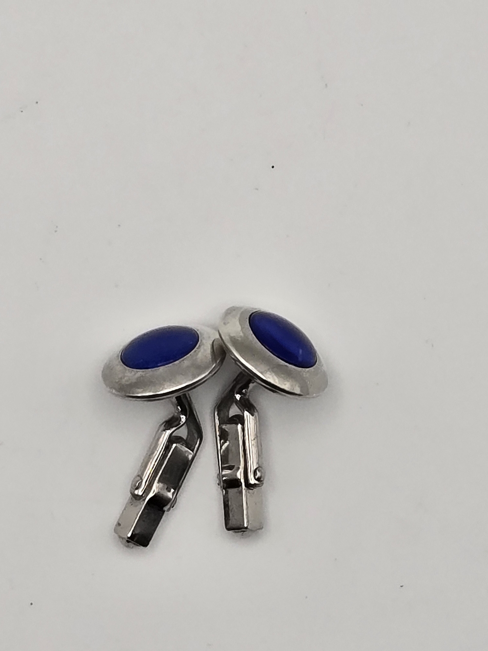 Vintage Swank Cobalt Blue Polished Chrome 1950s Cufflinks